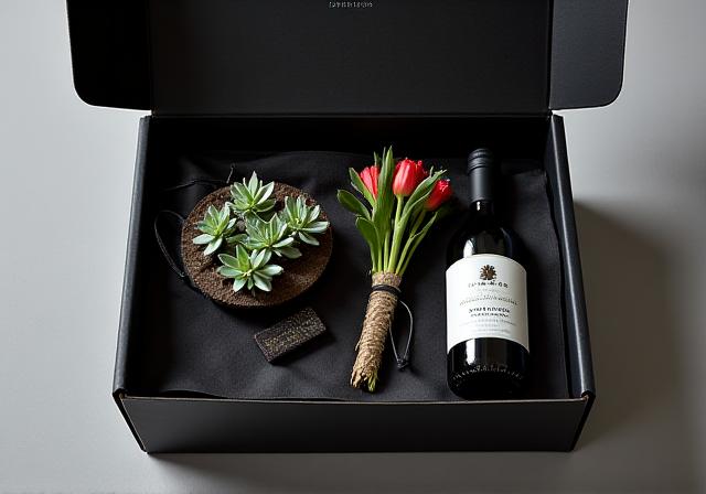 Corporate gift box with succulent and wine