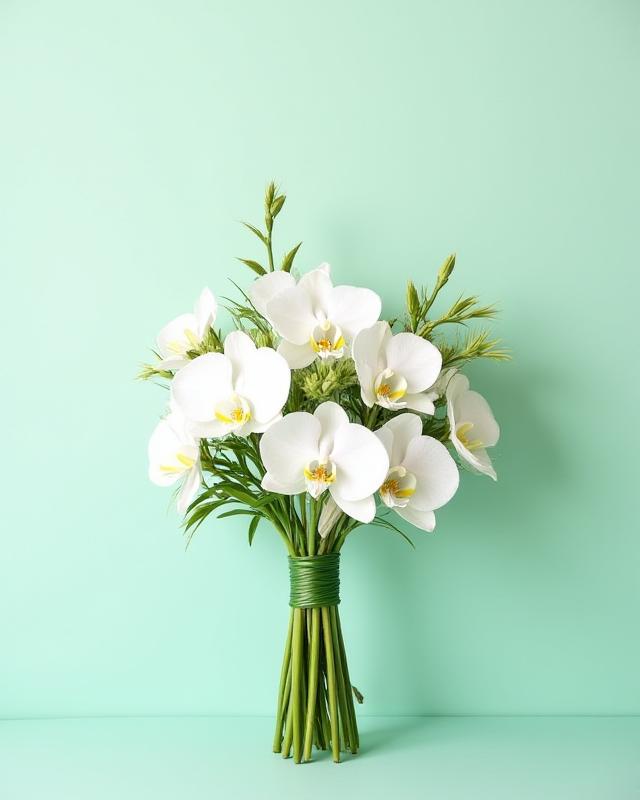 Modern bridal bouquet with phalaenopsis orchids