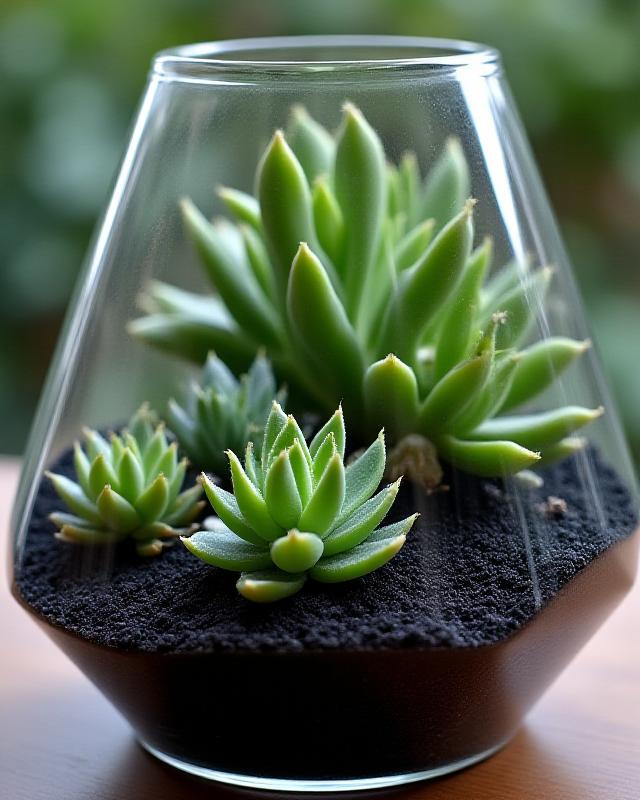 Volcanic soil succulent terrarium centerpiece