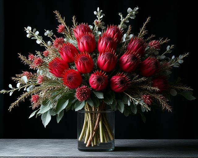 Elegant Christmas themed floral arrangement from Pyro Blossom Floristry