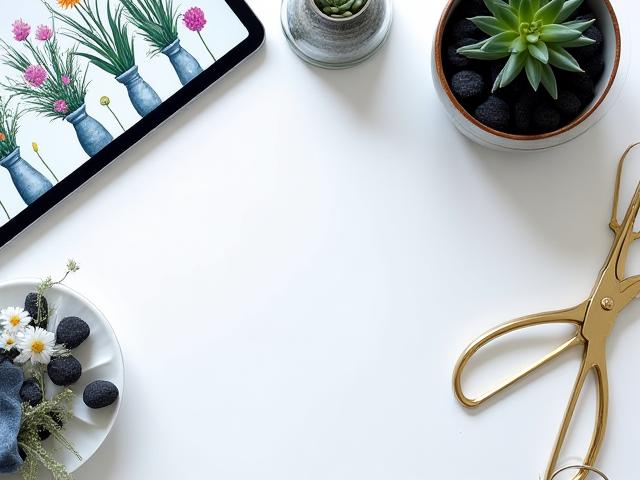 A flat lay of floral sketches and mood boards for a wedding consultation